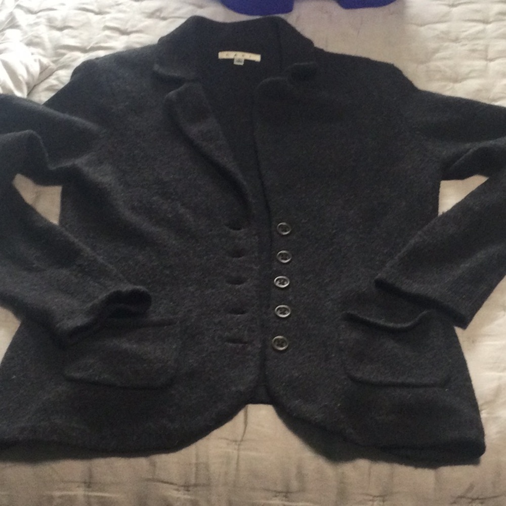 CAbi, charcoal, button sweater, L